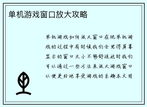 单机游戏窗口放大攻略